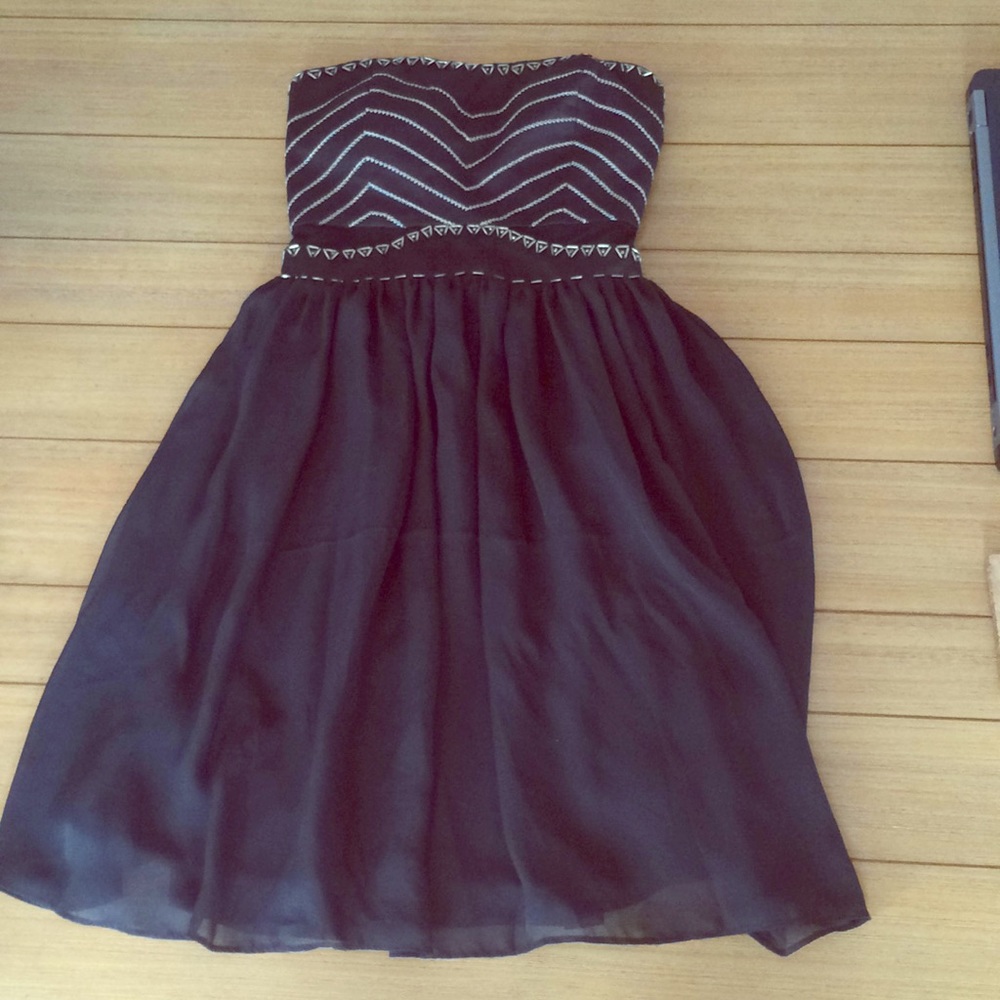 Black strapless dress with beading